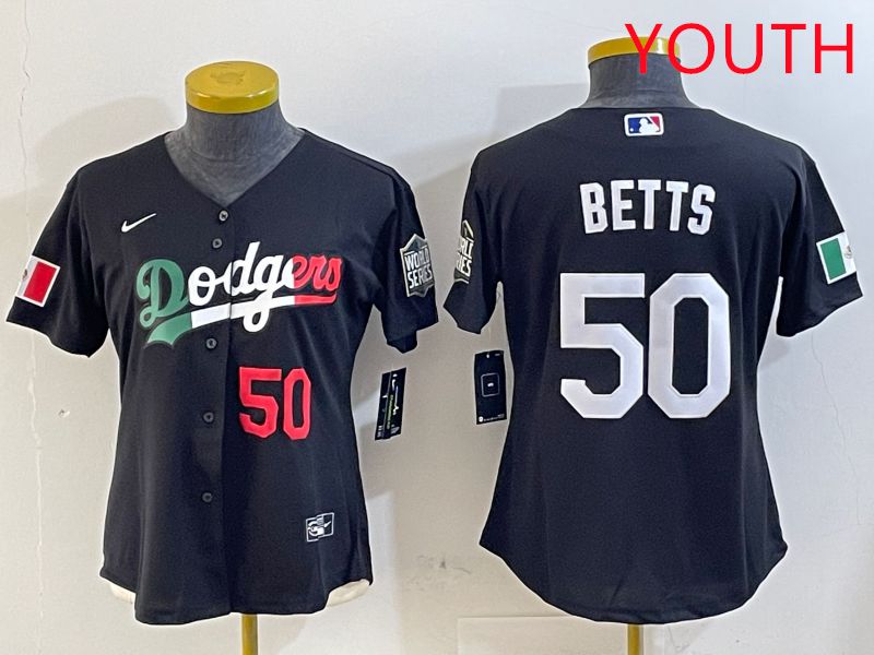 Youth Los Angeles Dodgers #50 Betts Black Mexico Game 2025 Nike MLB Jersey style 8->youth mlb jersey->Youth Jersey